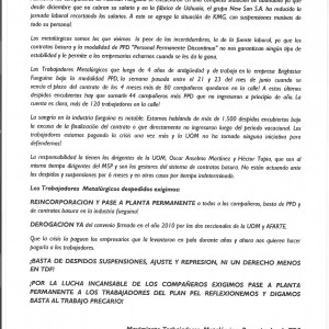DOCUMENTO BASTA DE DESPIDOS EN LA INDUSTRIA FUEGUINA 2016